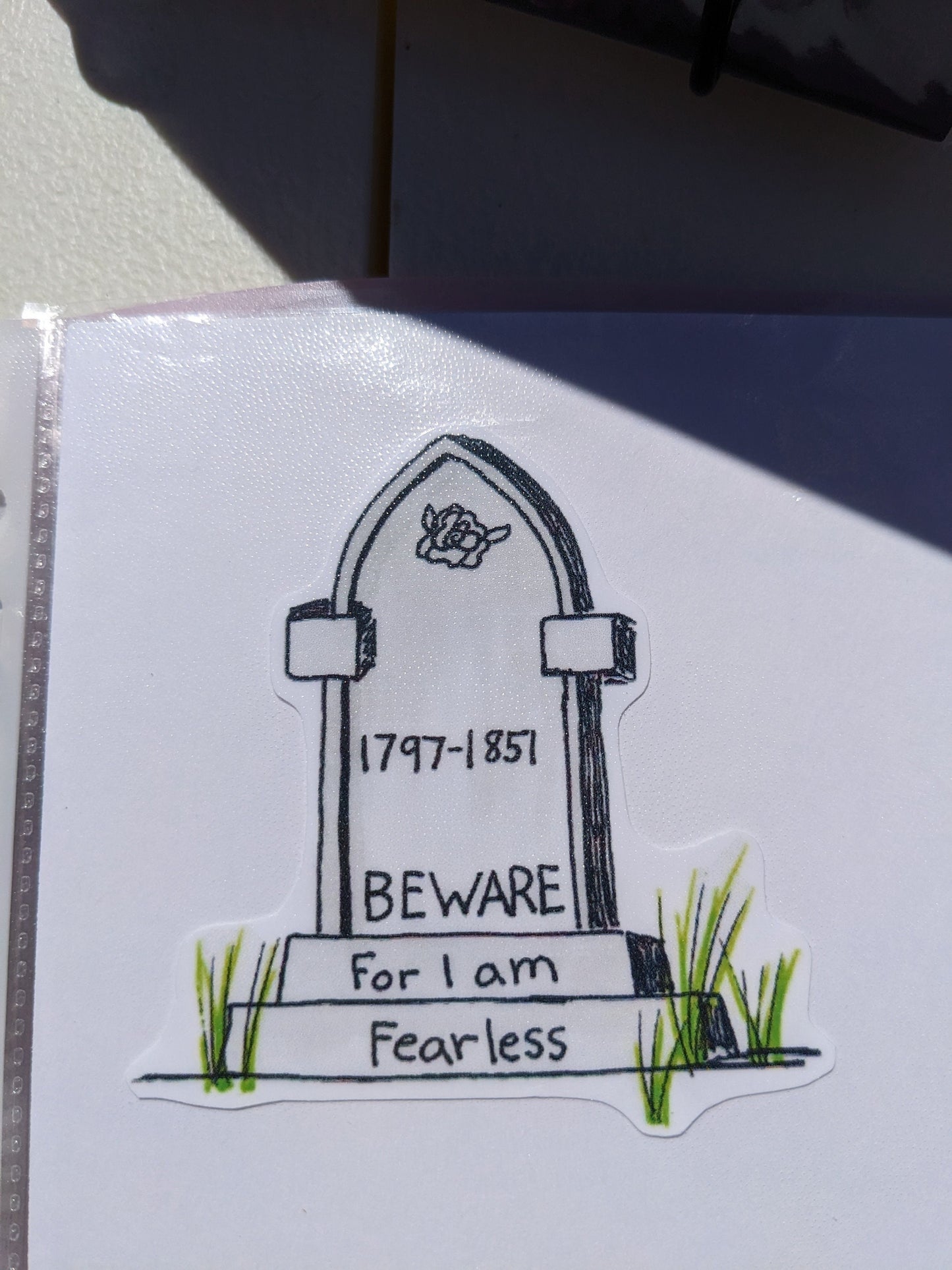 Mary Shelley Tombstone sticker - dark comedy - cemetery stone