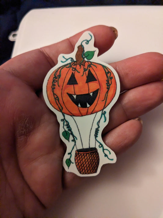 Pumpkin balloon sticker - The Village of the Weird - pumpkin hot air balloon