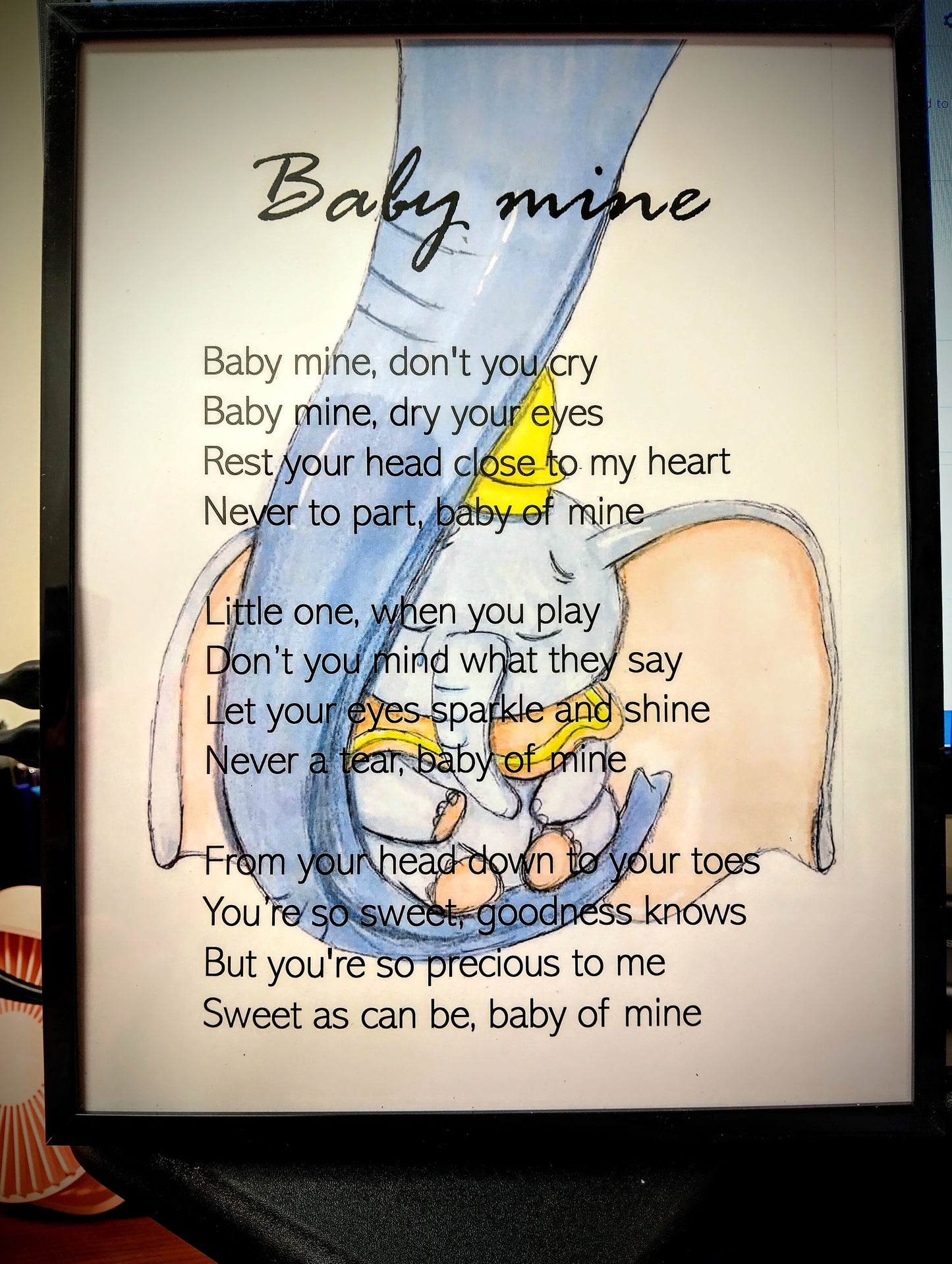 Baby Mine drawing - art print - Dumbo - Mommy and me art