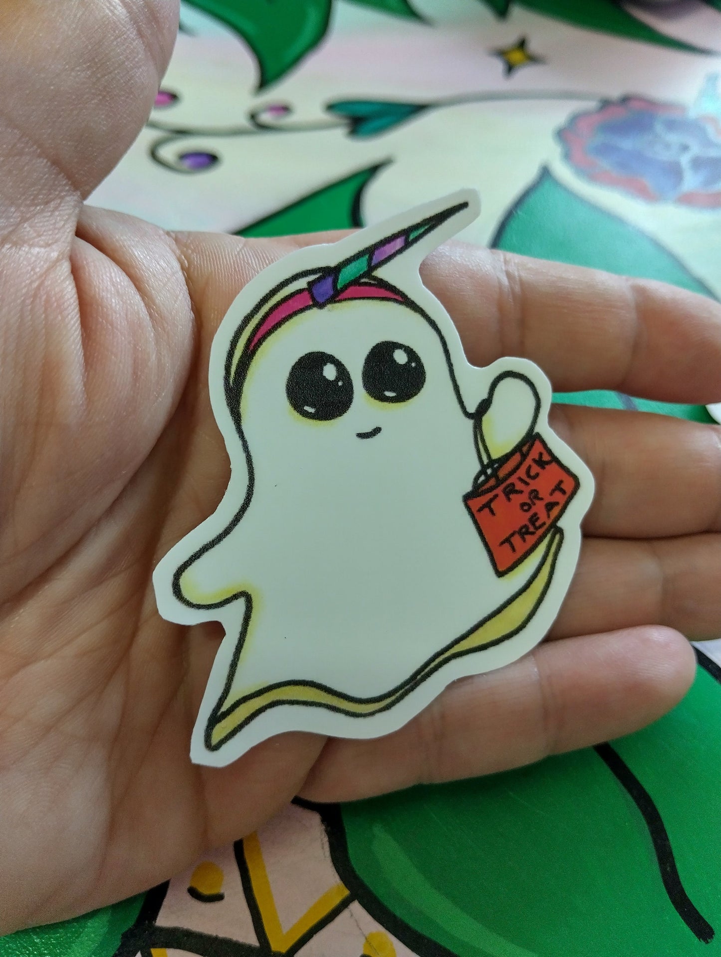 Unicorn Ghost sticker - ghost trick or treating - Halloween sticker