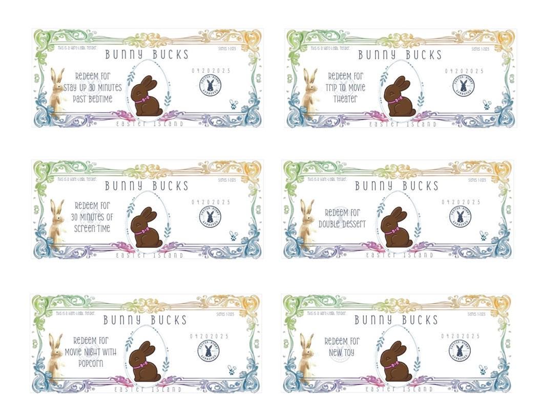 Easter Bunny Bucks Printable - Bunny Bucks - Bunny Money - Activity Coupon